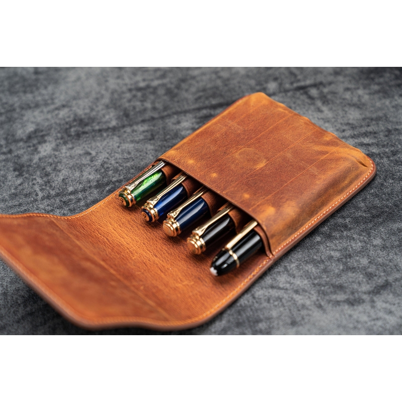 Galen Leather Galen Leather Flap Pen Case for 5 Pens Crazy Horse Brown