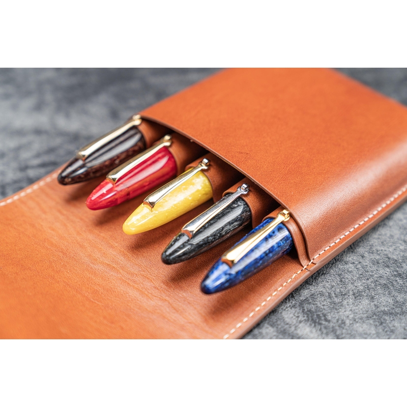 Galen Leather Galen Leather Flap Pen Case for 5 Pens Brown