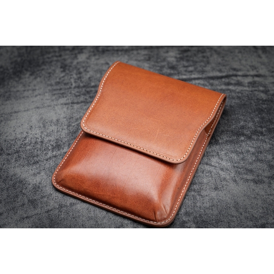 Galen Leather Flap Pen Case for 5 Pens Brown