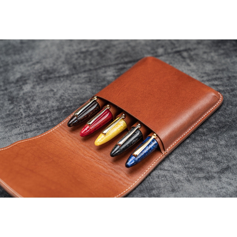 Galen Leather Galen Leather Flap Pen Case for 5 Pens Brown