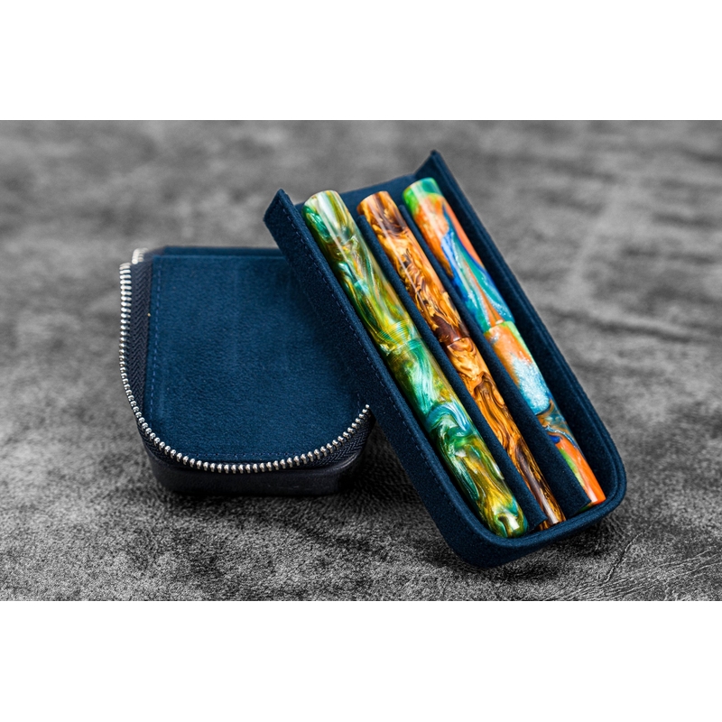 Galen Leather Galen Leather Magnum Opus Portapenne in Pelle 3 Posti Crazy Horse Navy Blue