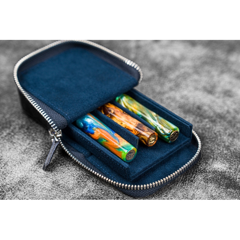 Galen Leather Galen Leather Magnum Opus Portapenne in Pelle 3 Posti Crazy Horse Navy Blue
