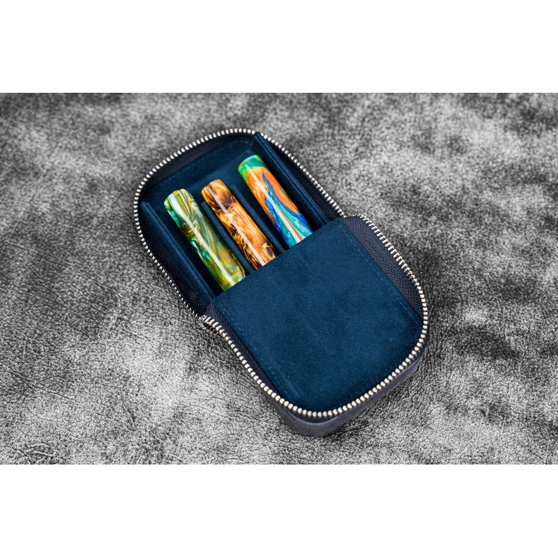 Galen Leather Galen Leather Magnum Opus Portapenne in Pelle 3 Posti Crazy Horse Navy Blue