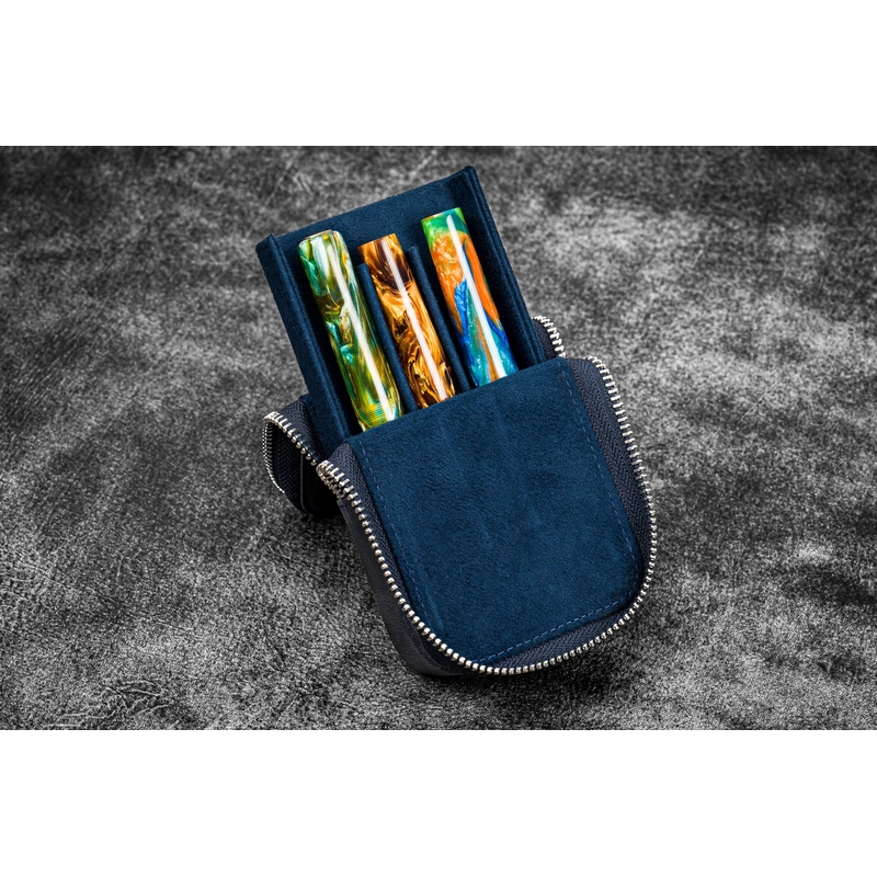 Galen Leather Galen Leather Magnum Opus Portapenne in Pelle 3 Posti Crazy Horse Navy Blue