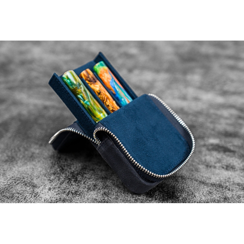 Galen Leather Galen Leather Magnum Opus Portapenne in Pelle 3 Posti Crazy Horse Navy Blue