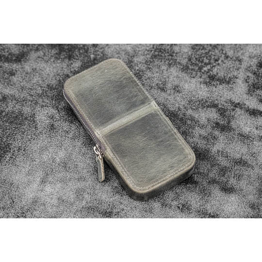 Galen Leather Magnum Opus Portapenne in Pelle 3 Posti Crazy Horse Smoky Grey