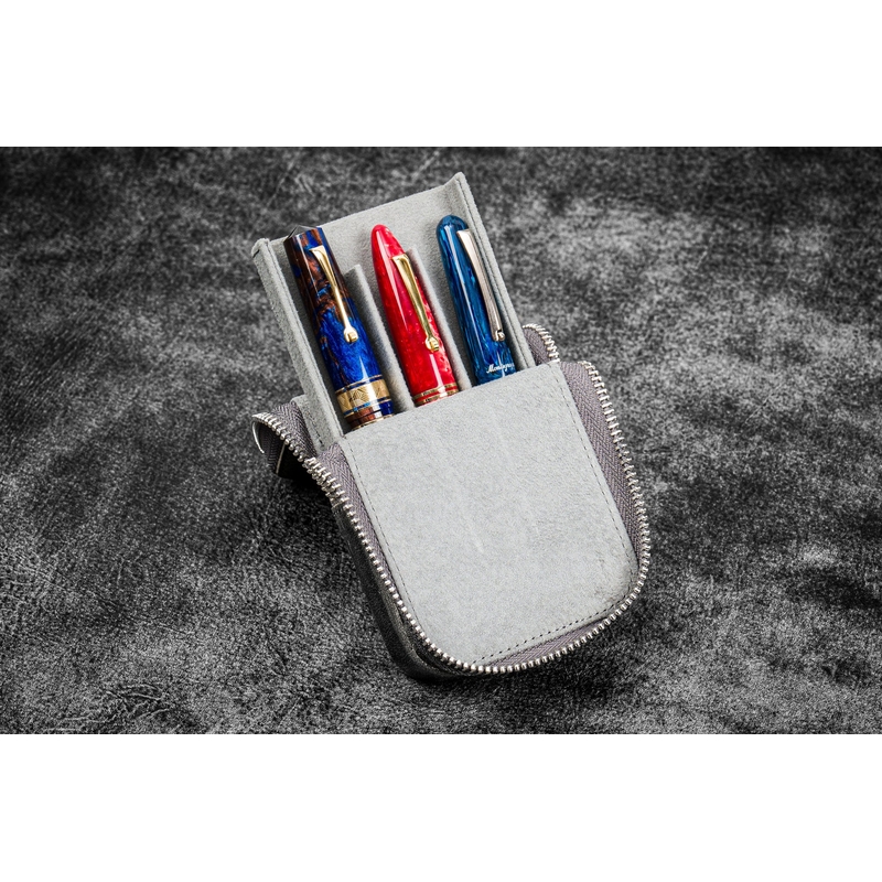 Galen Leather Galen Leather Magnum Opus 3 Slots Pen Case Crazy Horse Smoky Grey