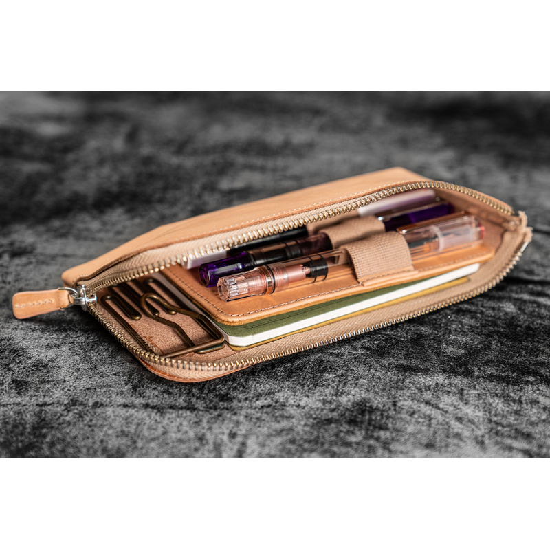 Galen Leather Galen Leather Slip-N-Zip 4 Slots Zippered Pen Pouch Undyed