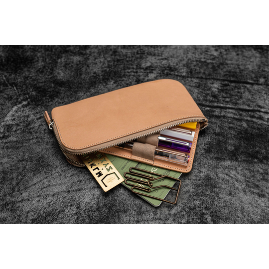 Galen Leather Slip-N-Zip Portapenne in Pelle 4 Posti Undyed Leather
