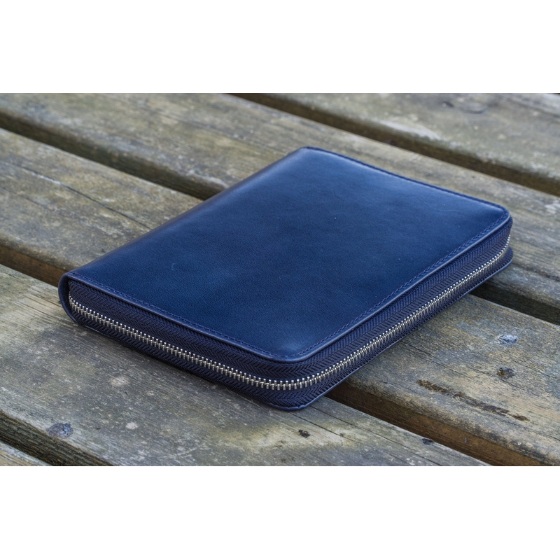 Galen Leather Galen Leather Zippered 5 Slots Pen Case with A6 Notebook Navy Blue