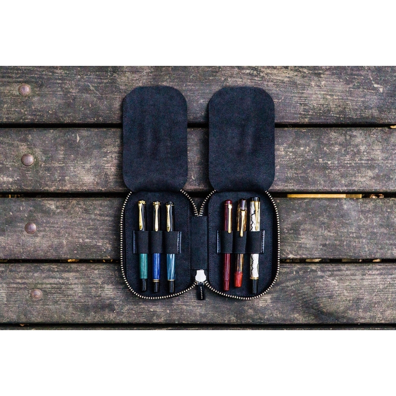 Galen Leather Galen Leather Portapenne in Pelle con Zip 6 Posti Nero