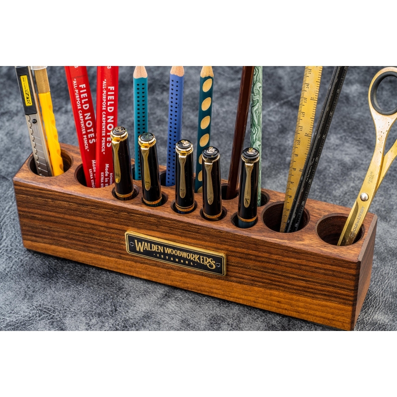 Galen Leather Galen Leather Wood Desk Organizer Pen and Tool Holder Walnut