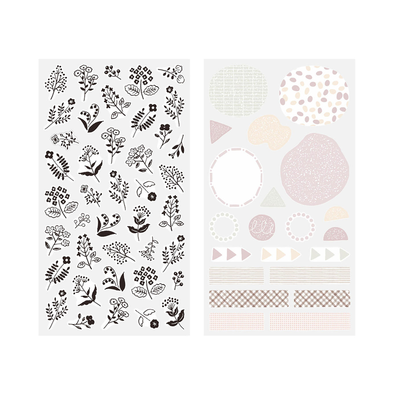 Midori Midori Sticker Two Sheets Adesivi Decorativi Monotone Flower