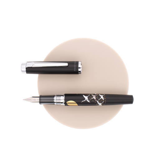 Platinum Procyon Luster Modern Maki-e Penna Stilografica Cranes Over Moon