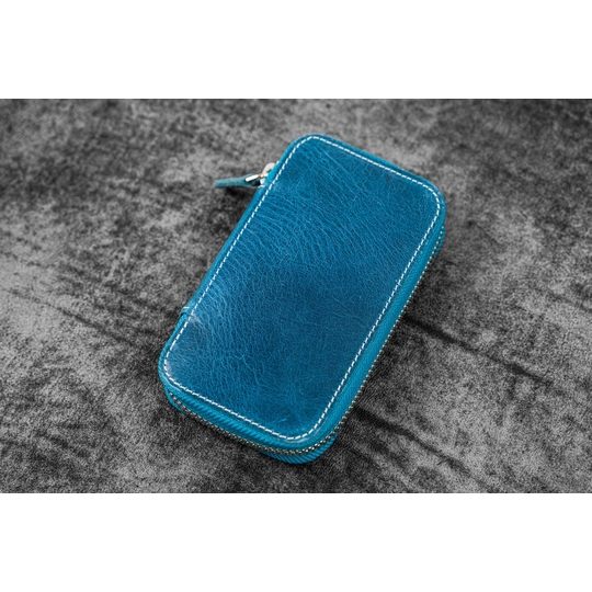 Galen Leather Zippered 6 Slots Pen Case Crazy Horse Ocean Blue