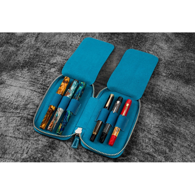 Galen Leather Galen Leather Portapenne in Pelle con Zip 6 Posti Crazy Horse Ocean Blue