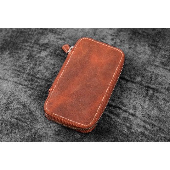 Galen Leather Zippered 6 Slots Pen Case Crazy Horse Orange