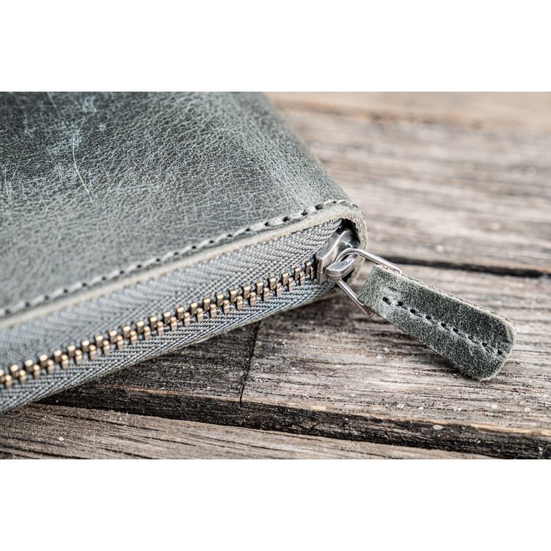 Galen Leather Galen Leather Zippered 5 Slots Pen Case with A6 Notebook Crazy Horse Smoky Grey