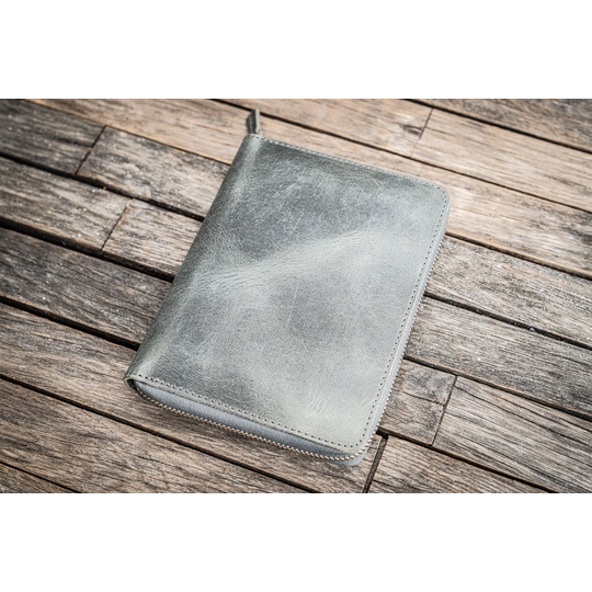 Galen Leather Portapenne in Pelle 5 Posti con Notebook A6 Crazy Horse Smoky Grey