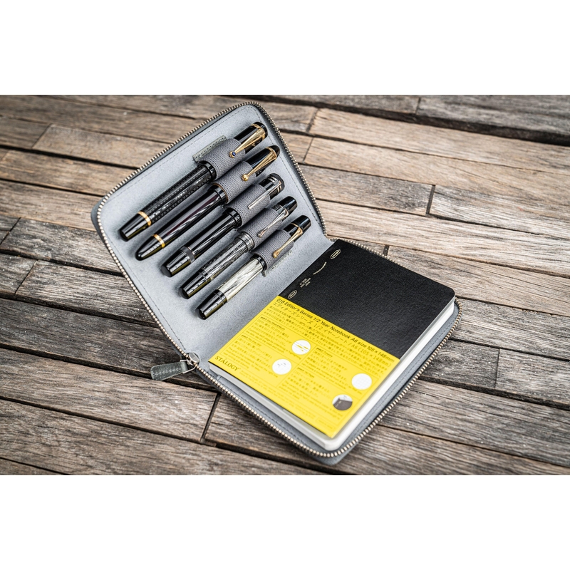 Galen Leather Galen Leather Zippered 5 Slots Pen Case with A6 Notebook Crazy Horse Smoky Grey