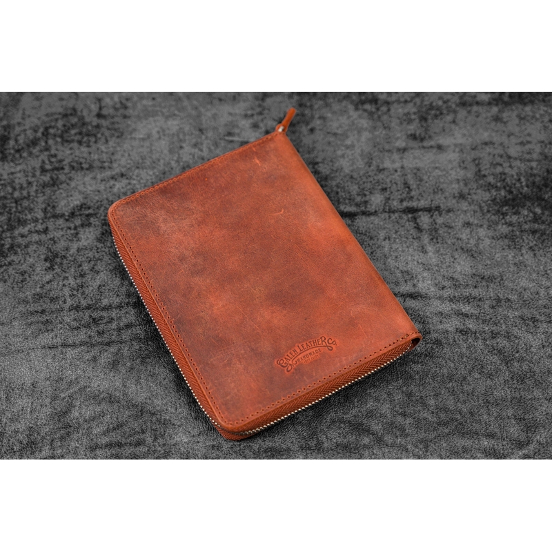 Galen Leather Galen Leather Zippered 5 Slots Pen Case with A6 Notebook Crazy Horse Orange