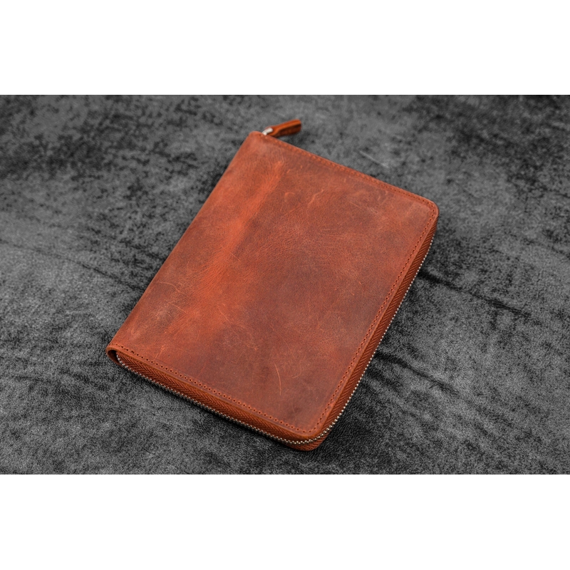 Galen Leather Galen Leather Portapenne in Pelle 5 Posti con Notebook A6 Crazy Horse Orange