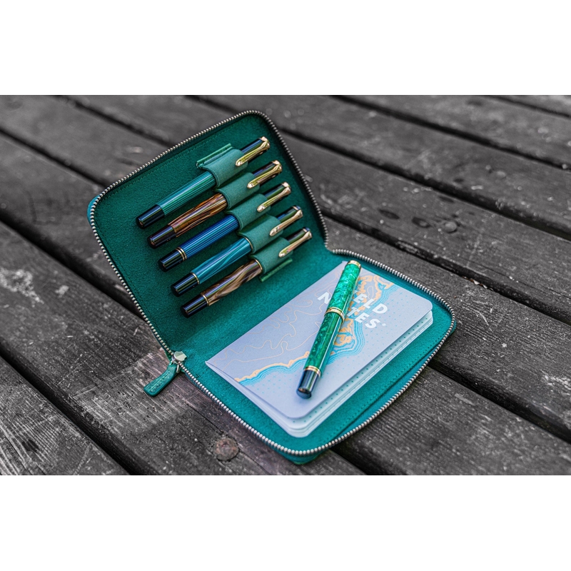 Galen Leather Galen Leather Zippered 5 Slots Pen Case with A6 Notebook Crazy Horse Forest Green