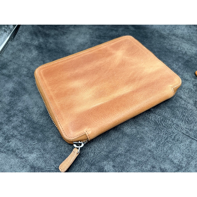 Galen Leather Galen Leather Zippered 10 Slots Pen Case with A5 Notebook Crazy Horse Honey Ochre