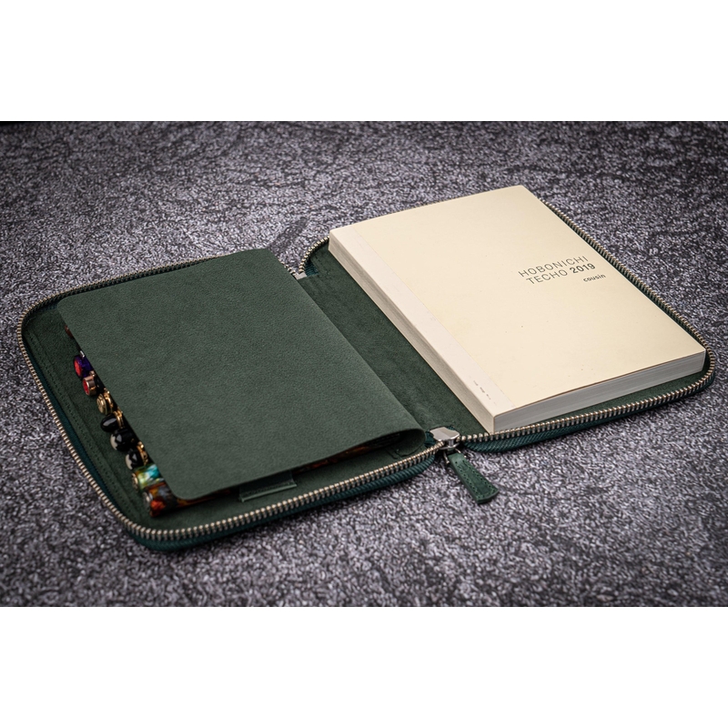 Galen Leather Galen Leather Zippered 10 Slots Pen Case with A5 Notebook Crazy Horse Forest Green