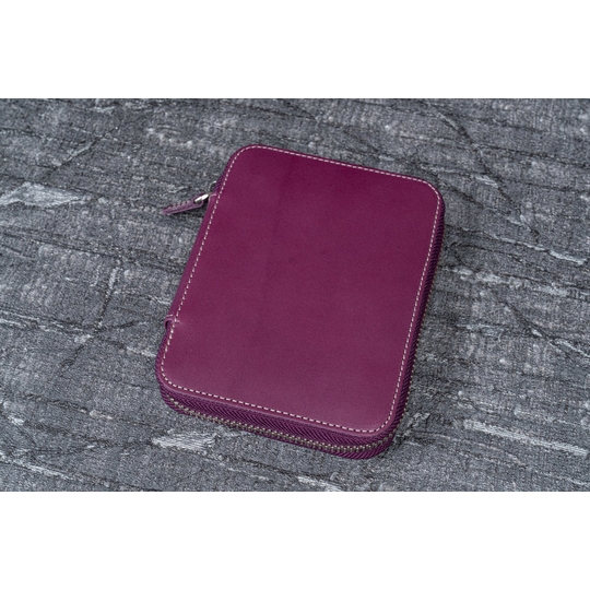 Galen Leather Portapenne in Pelle con Zip 10 Posti Viola