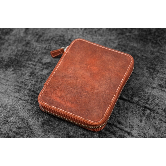 Galen Leather Portapenne in Pelle con Zip 10 Posti Crazy Horse Orange