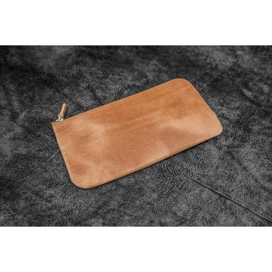 Galen Leather Slip-N-Zip Portapenne in Pelle 4 Posti Crazy Horse Honey Ochre
