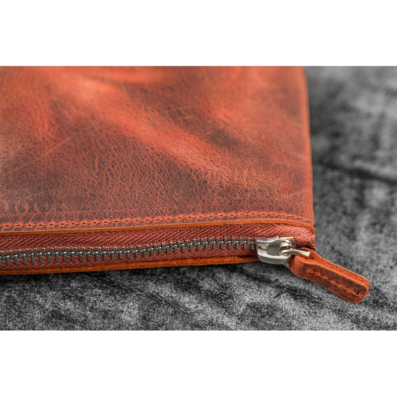Galen Leather Galen Leather Slip-N-Zip Portapenne in Pelle 4 Posti Crazy Horse Orange