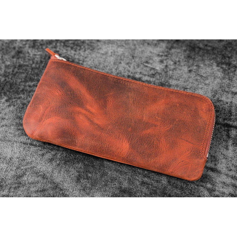 Galen Leather Galen Leather Slip-N-Zip Portapenne in Pelle 4 Posti Crazy Horse Orange