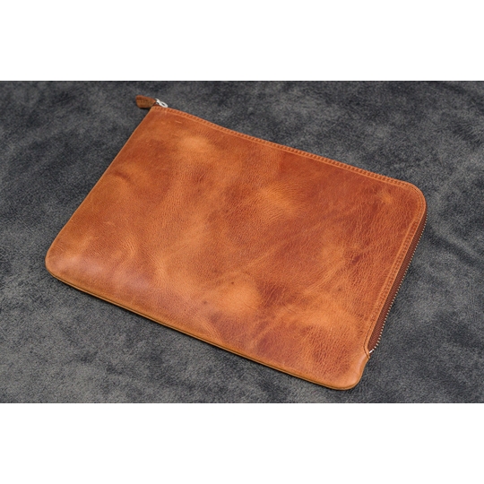 Galen Leather Writer's Bank Bag con Portapenne 7 Posti Crazy Horse Tan