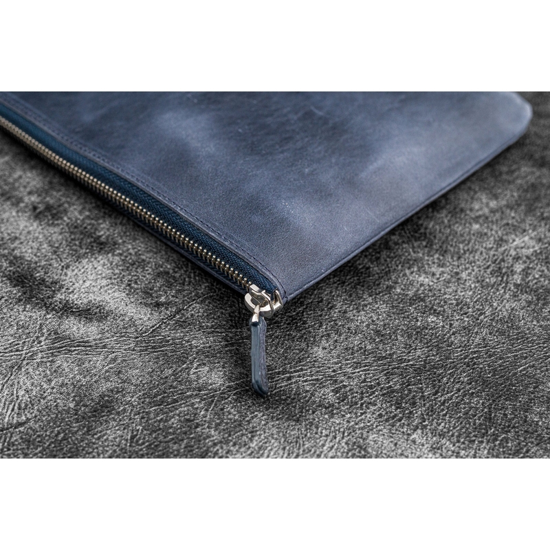 Galen Leather Galen Leather Zippered Writer's Bank Bag Crazy Horse Navy Blue