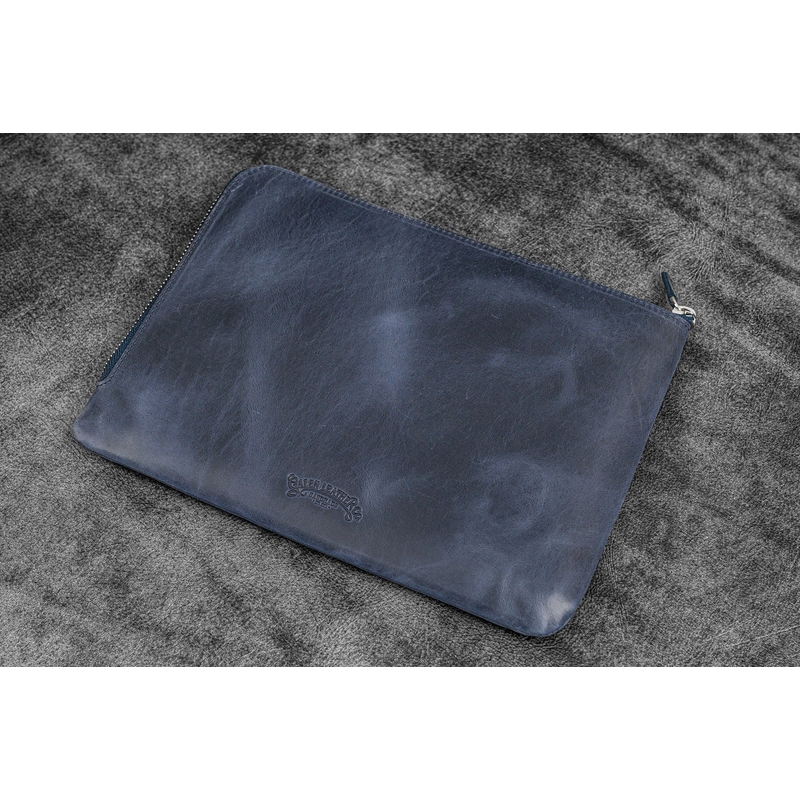 Galen Leather Galen Leather Zippered Writer's Bank Bag Crazy Horse Navy Blue