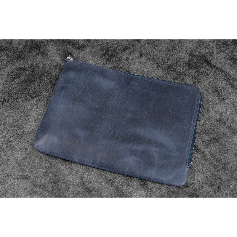 Galen Leather Galen Leather Zippered Writer's Bank Bag Crazy Horse Navy Blue
