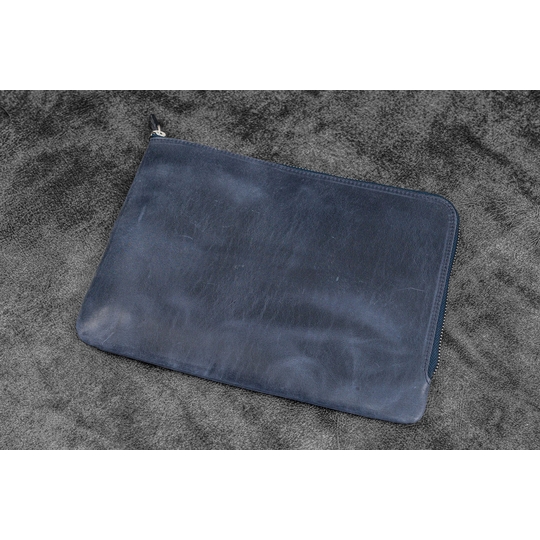 Galen Leather Zippered Writer's Bank Bag Crazy Horse Navy Blue