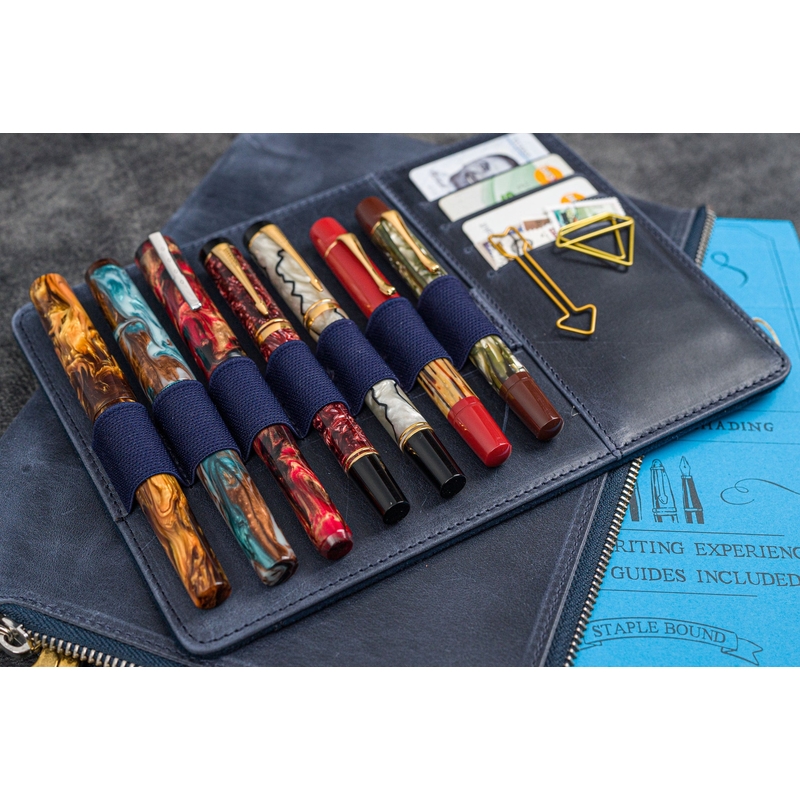 Galen Leather Galen Leather Zippered Writer's Bank Bag Crazy Horse Navy Blue