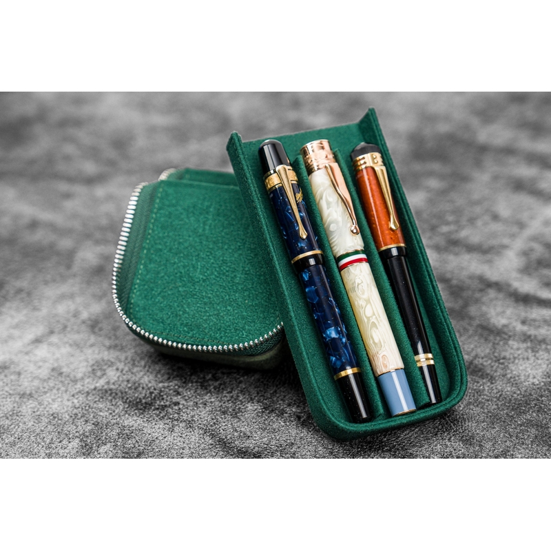 Galen Leather Galen Leather Magnum Opus Portapenne in Pelle 3 Posti Crazy Horse Forest Green