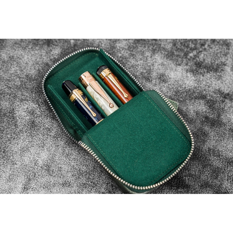 Galen Leather Galen Leather Magnum Opus Portapenne in Pelle 3 Posti Crazy Horse Forest Green