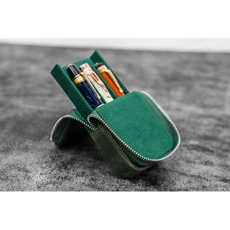 Galen Leather Galen Leather Magnum Opus Portapenne in Pelle 3 Posti Crazy Horse Forest Green
