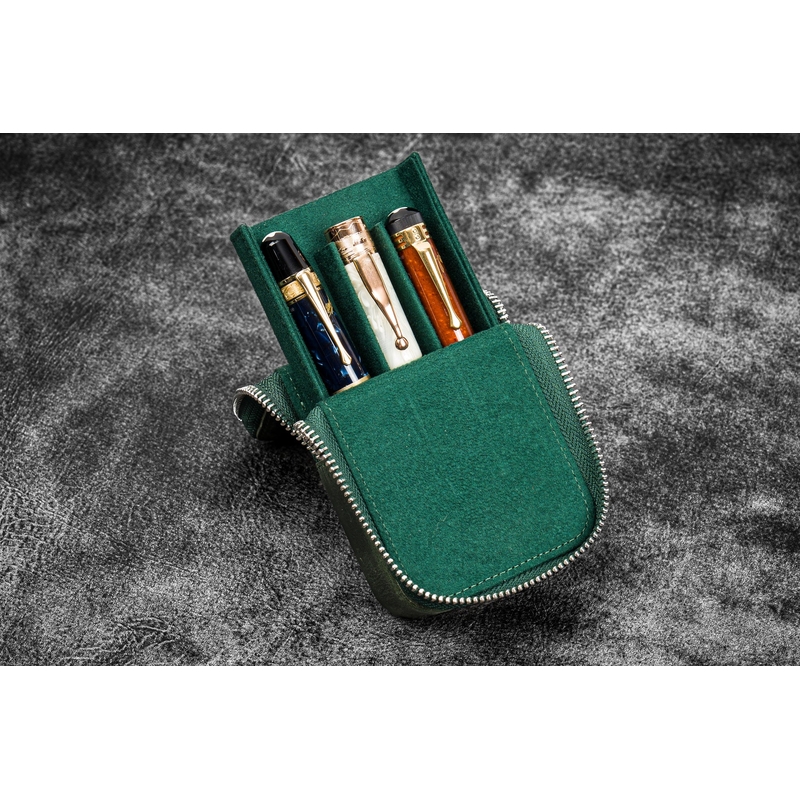 Galen Leather Galen Leather Magnum Opus Portapenne in Pelle 3 Posti Crazy Horse Forest Green