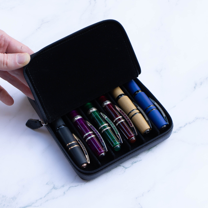 Visconti Visconti Leather Pen Case for 6 Pens Black