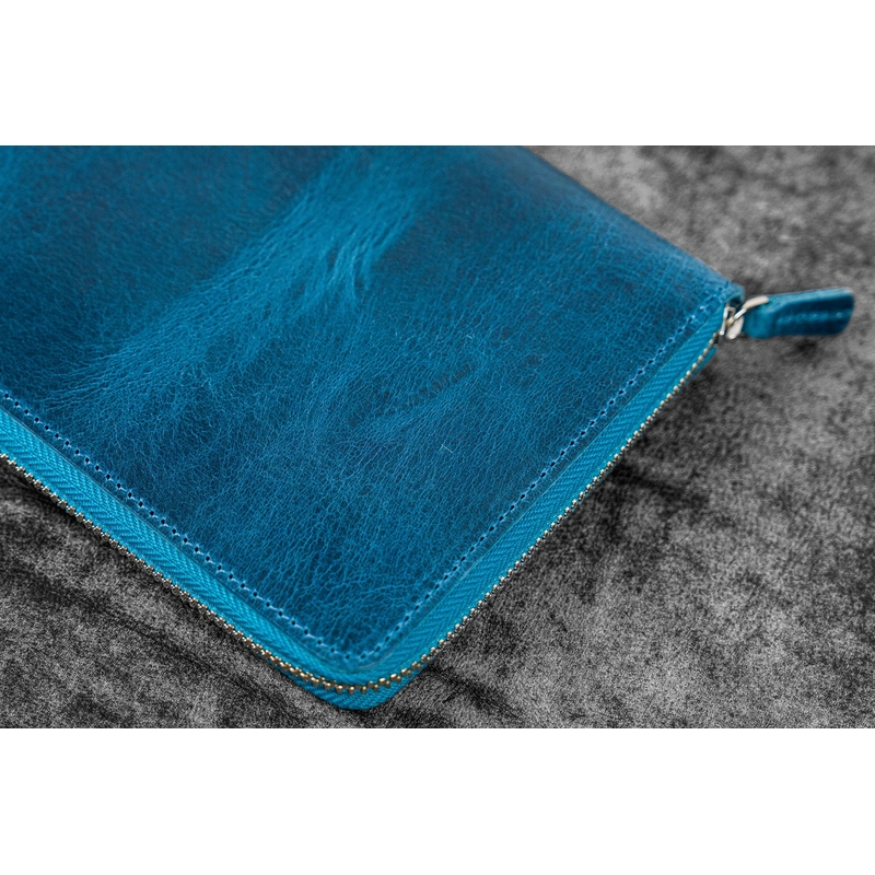 Galen Leather Galen Leather Zippered 5 Slots Pen Case with A6 Notebook Crazy Horse Ocean Blue