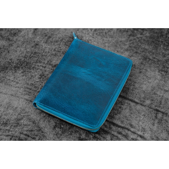 Galen Leather Portapenne in Pelle 5 Posti con Notebook A6 Crazy Horse Ocean Blue