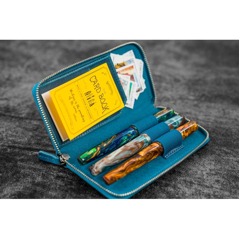 Galen Leather Galen Leather Zippered 3 Slots Pen Case Crazy Horse Ocean Blue