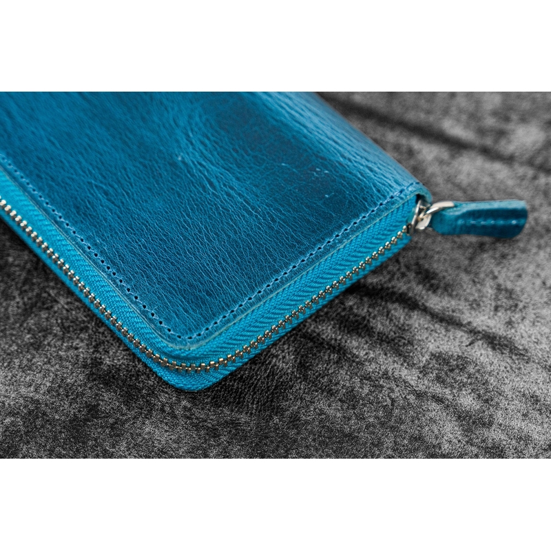Galen Leather Galen Leather Zippered 3 Slots Pen Case Crazy Horse Ocean Blue