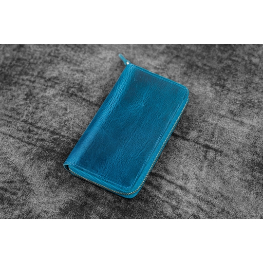 Galen Leather Portapenne in Pelle con Zip 3 Posti Crazy Horse Ocean Blue